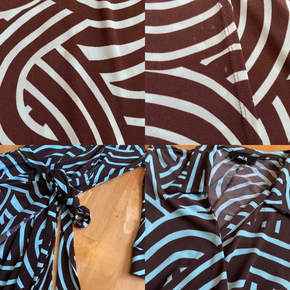 BCX brown & mint green geometric pattern wrap dress - Picture 12 of 16